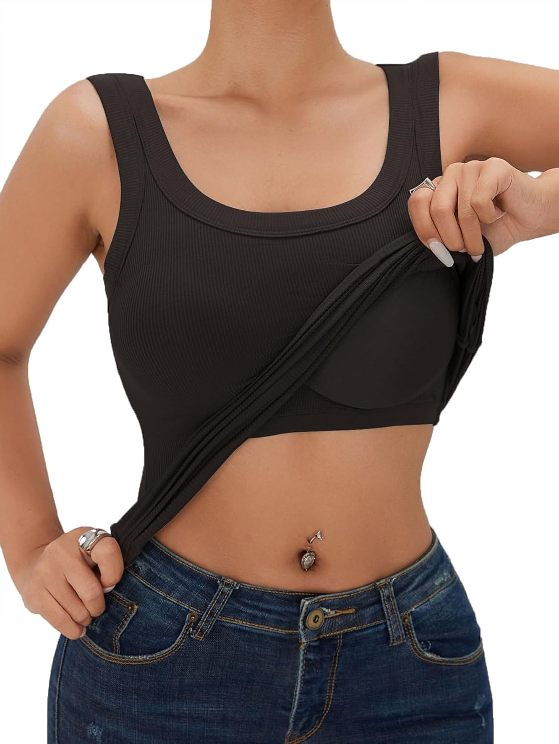 Womens Ribbed Tank Tops with Built in Bra