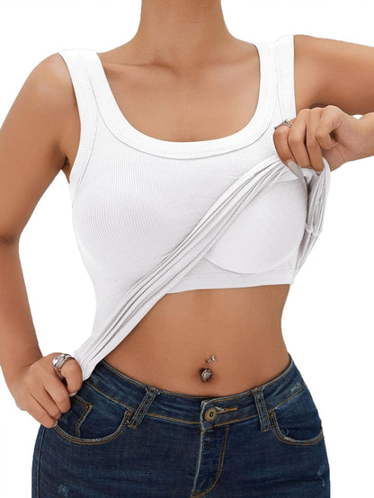 Womens Ribbed Tank Tops with Built in Bra
