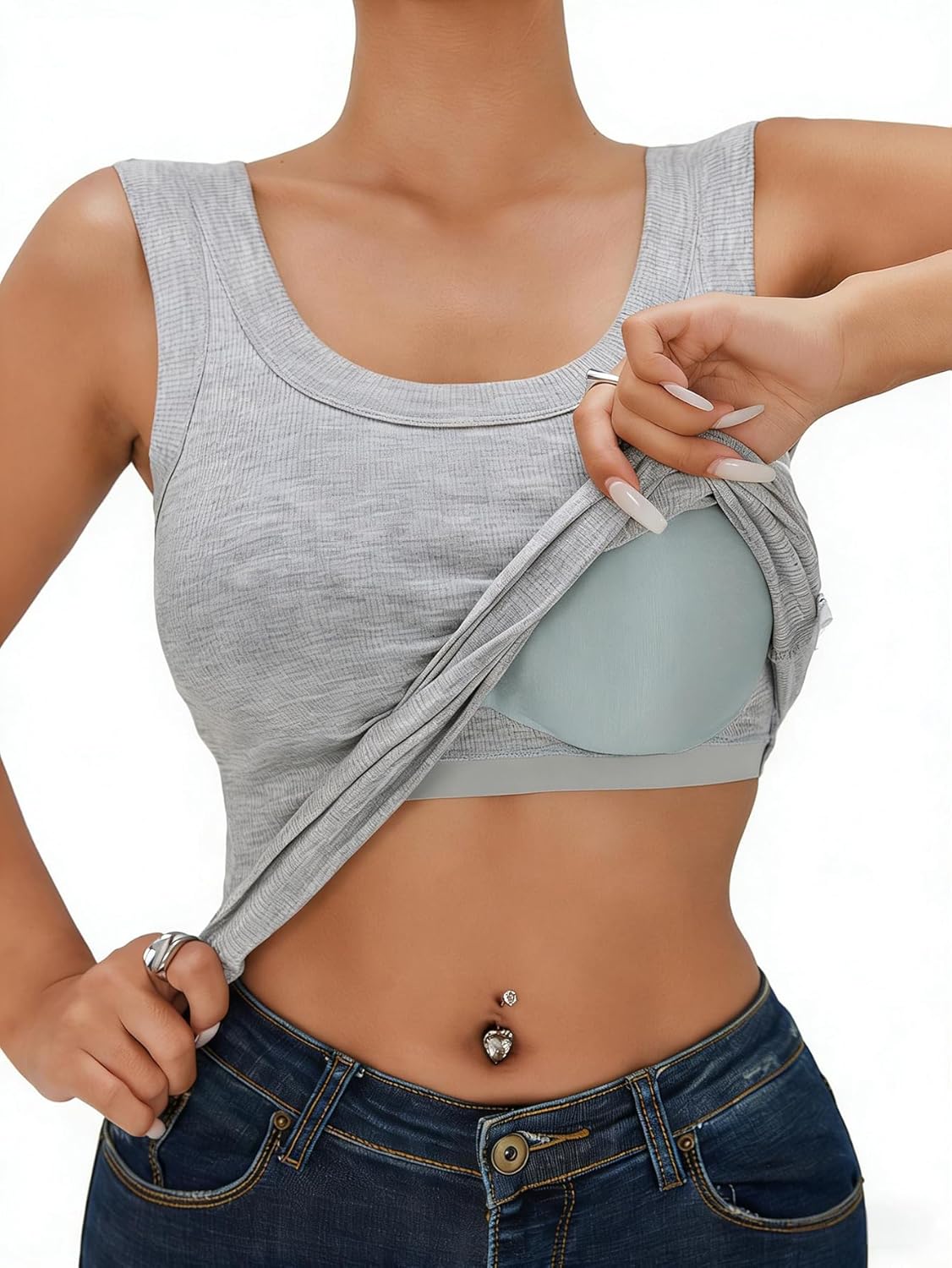 Womens Ribbed Tank Tops with Built in Bra