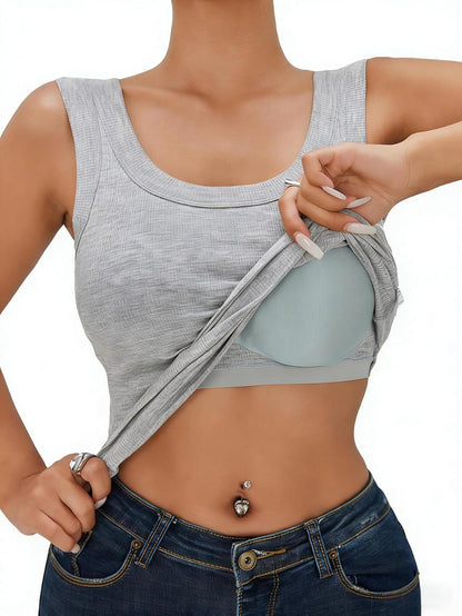 Womens Ribbed Tank Tops with Built in Bra